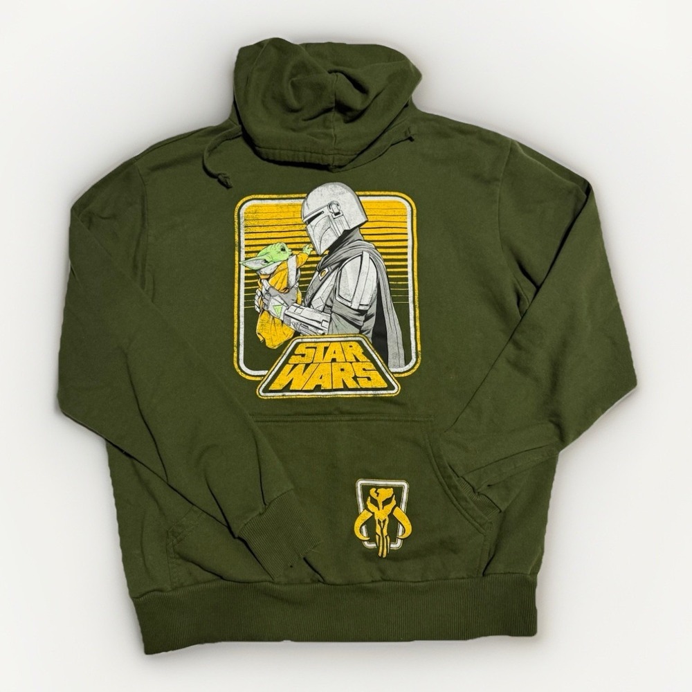 Star‎ Wars The Mandalorian Hoodie Sweatshirt Mens M Olive Green Grogu Baby Yoda